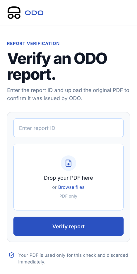 ODO verification portal for an employer