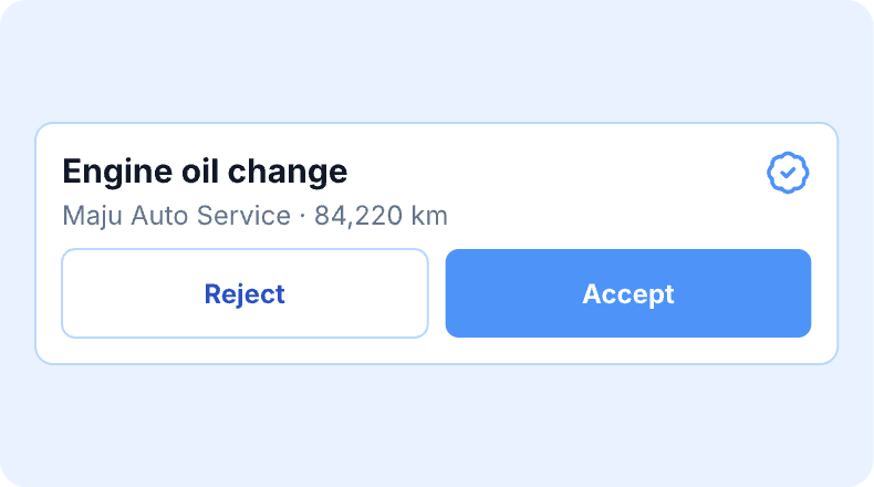 Illustrative service record with Reject and Accept actions