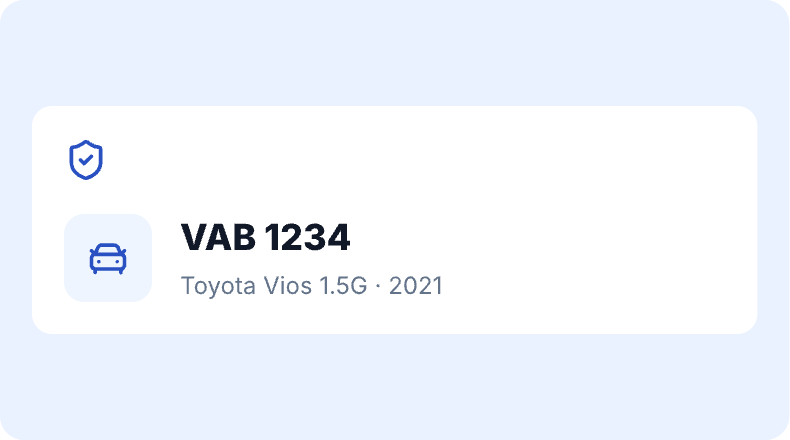 Illustrative connected vehicle details: Toyota Vios, VAB 1234