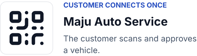 Maju Auto Service workshop QR: the customer scans and approves a vehicle